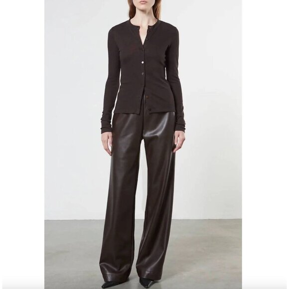 Enza Costa Soft Vegan Leather Straight Leg Pant Espresso Womens Size 0 XS - Picture 1 of 7